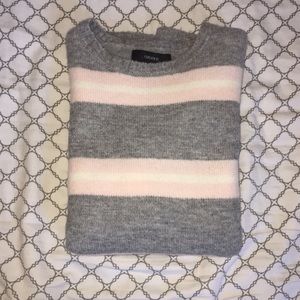 Grey, pink, and white striped F21 sweater